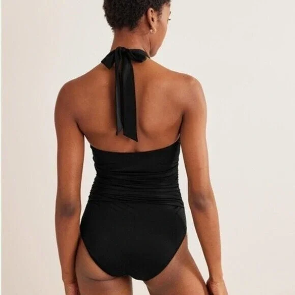 Boden Women Black Halter Ruched Tummy Friendly One Piece Swimsuit | Size 8 - Picture 4 of 15